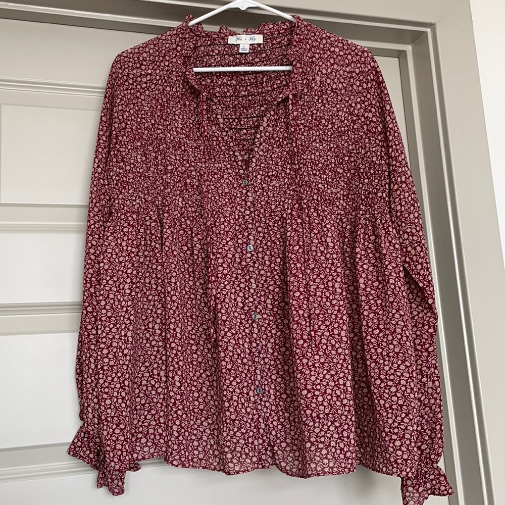 She + Sky Long Sleeve Purple Blouse